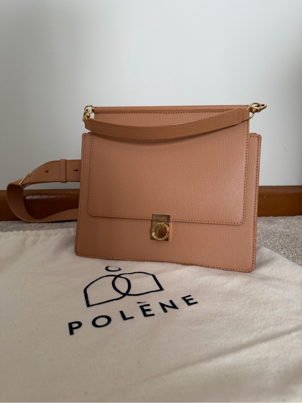Poléne Numero Sept - Camel Tan Leather Top-Handle Crossbody Bag